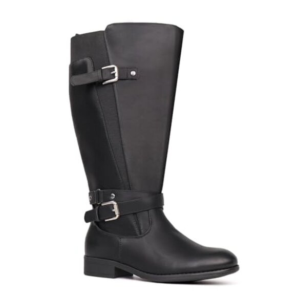 Women's Extra Wide Calf Low Heel Ankle Strap Sleek Design Knee High Riding Boots - Picture 1 of 1